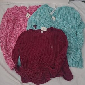 Aeropostale Women's V-Neck Sweater Trio - Pink, Teal, Red
